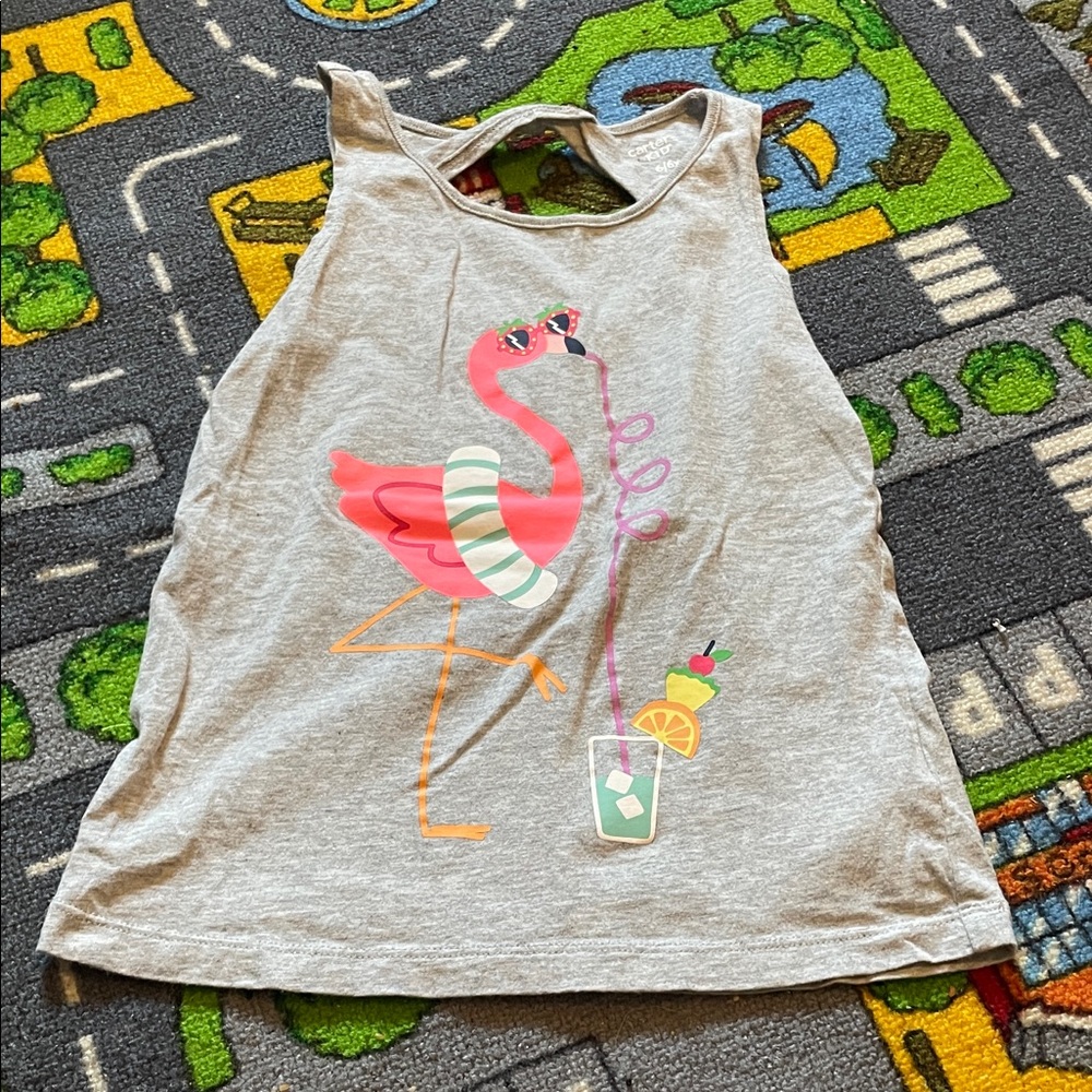 Carter's Gray Tank Top with Pink Flamingo Graphic